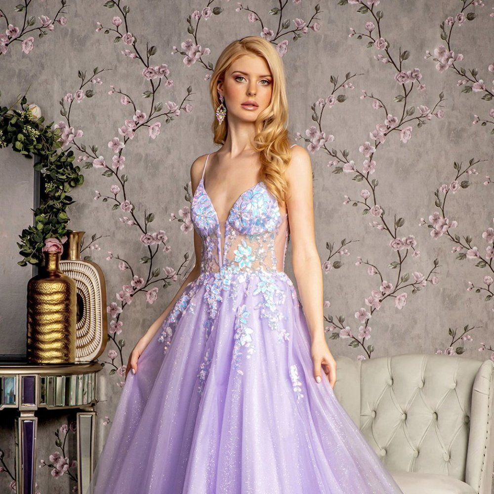 NEW LONG A-LINE SLEEVELESS STRAPPED MESH DRESS EMBROIDERED WITH SEQUINS GL3226